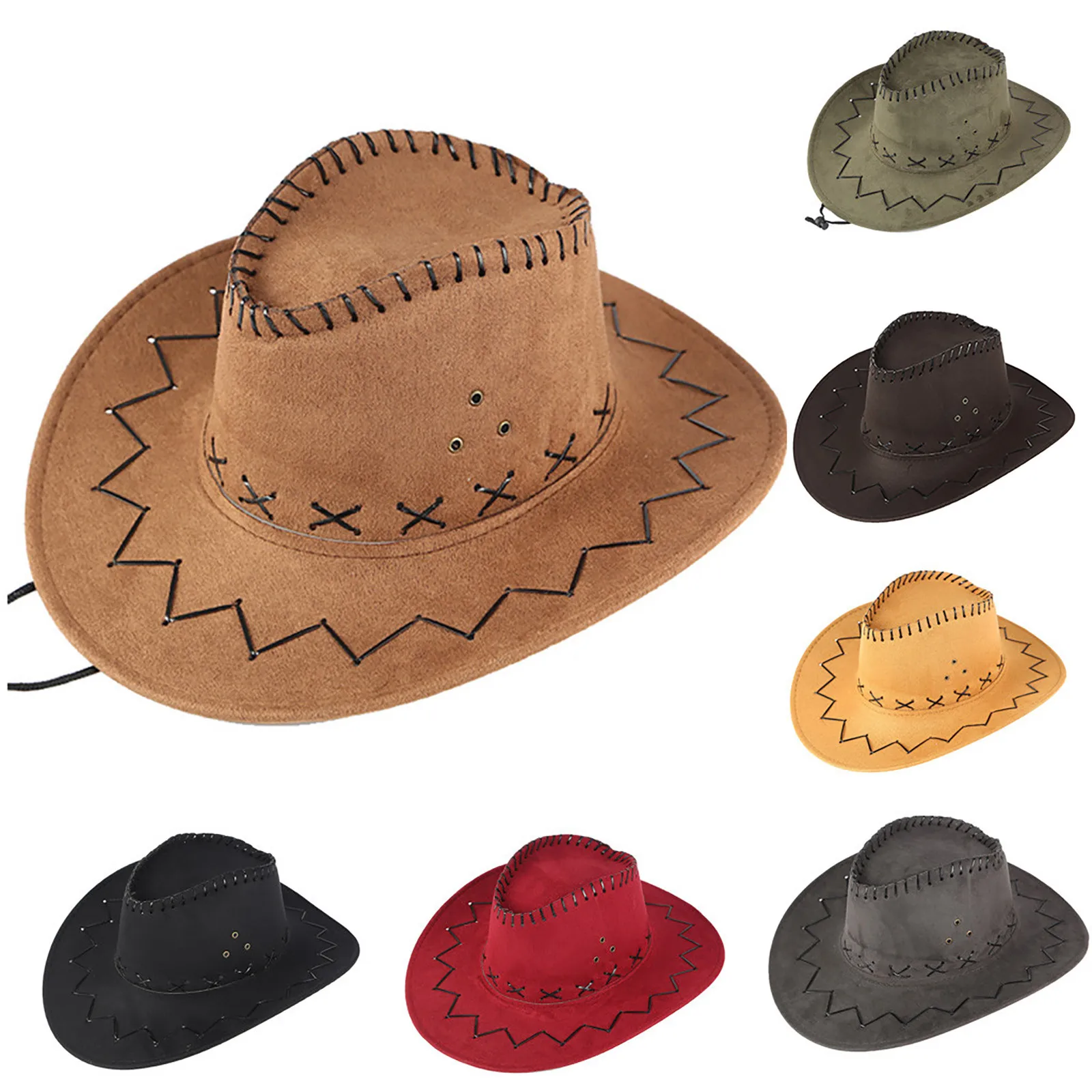 Classical Unisex Leather Cowboy Hats Women Men Big Brim Western Cowboy Hat For Dad Gentleman Lady Sombrero Hombre Jazz Caps
