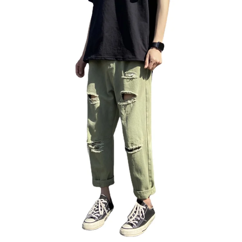 ICCLEK Black Ripped Jeans Men's Loose Hip-hop Pants Straight-leg Pants Patchwork Jeans  Baggy Jeans  Black Jeans Men