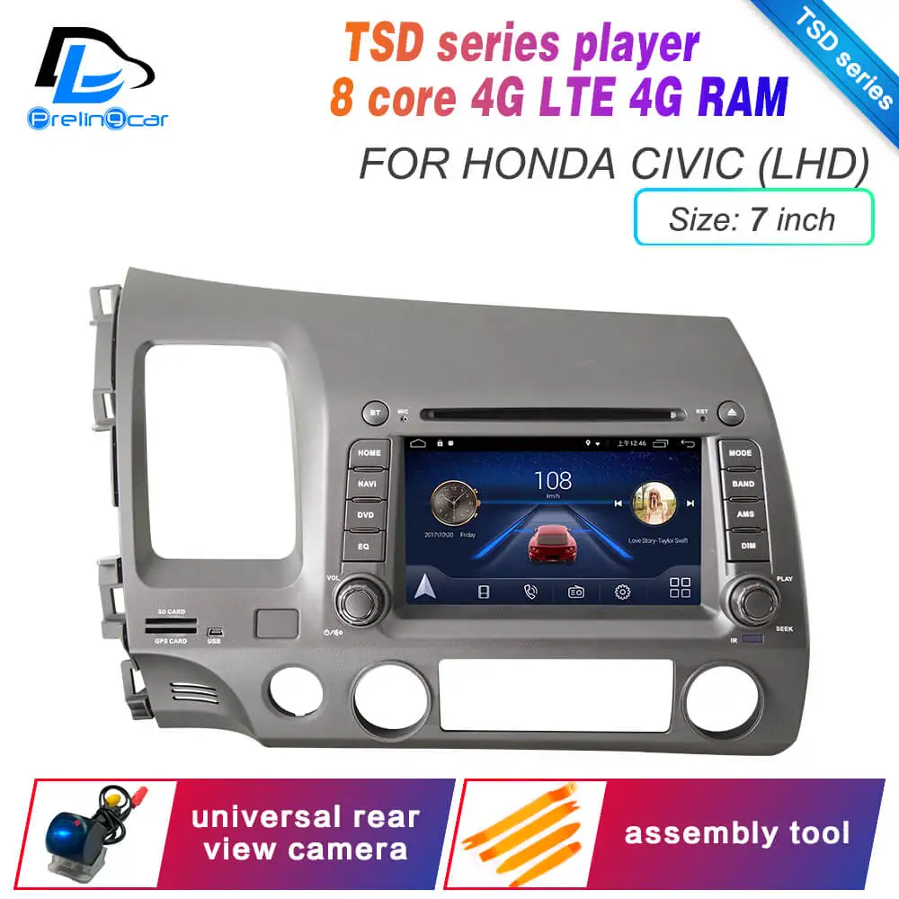 Android 9,0 DSP 4G Lte мультимедийный dvd-плеер для HONDA civic 2012 лет подголовник монитор Радио Стерео навигационная система - Цвет: TSD  L 7 inch civic
