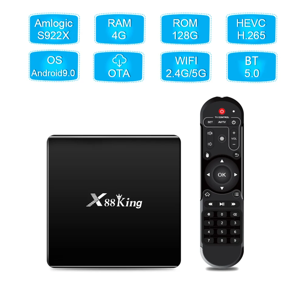 Новейший X88 King Android 9,0 ТВ приставка Amlogic S922X DDR4 4 Гб 128 ГБ телеприставка 2,4G 5G двойной Wifi BT5.0 1000M LAN 4K медиаплеер