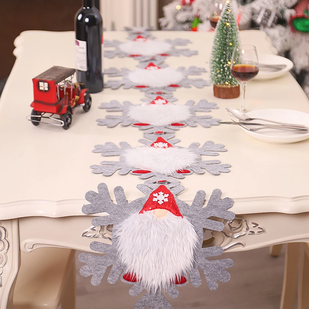 Red Dremisland Christmas Gnome Table Runner Xmas Snowflake Table Mat Decorative Table Linens Classic Santa Table Flag for Home Tablecover Dresser Party Gathering Xmas Decor,33x180cm