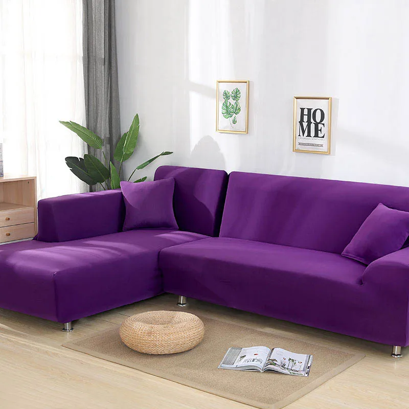 Эластичный чехол для дивана, хлопок, требуется заказ, 2 шт., чехлы для угловых секционных диванов l-образной формы, чехлы для гостиной, сплошной цвет - Цвет: Color 24