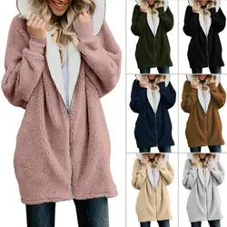 Зимняя женская модная теплая куртка размера плюс 2019, флисовая свободная мягкая меховая куртка с капюшоном, толстовка с длинным рукавом