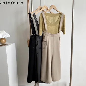 

JoinYouth 2020 Summer Pants Women All Match Solid Suspender Trousers Fashion High Waist Korean Fashion Overalls Ropa Mujer J811