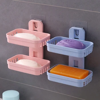 

Soap Dishes Box Wall Zeep Houder Shower Soap Tray Holder for Bathroom Double layer Storage Basket Soap rack Shelf Kitchen Tools