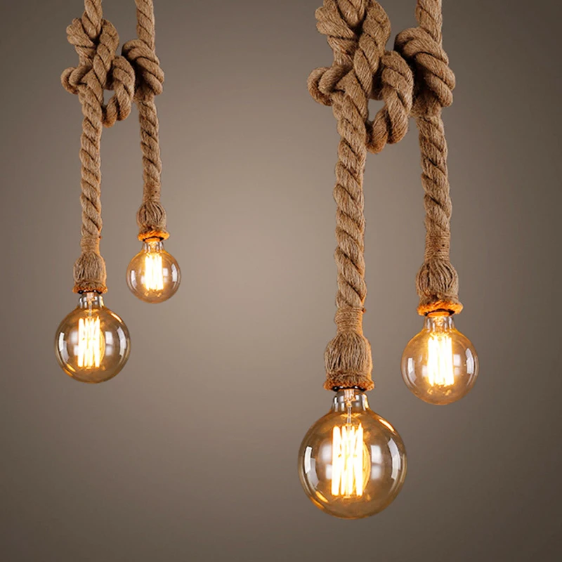 

E27 Hemp Rope Pendant Lights Vintage Retro Personality Industrial Hanging Lamp For Loft Living Room Restaurant Edison Hanglamp