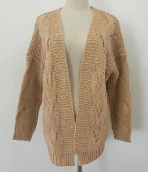 KHAKI TMWEVN женский кардиган с открытым передом и длинным рукавом, вязаный кардиган, свитера, свободная верхняя одежда, пальто, S-XL, кардиган, свитер для женщин - Цвет: KHAKI