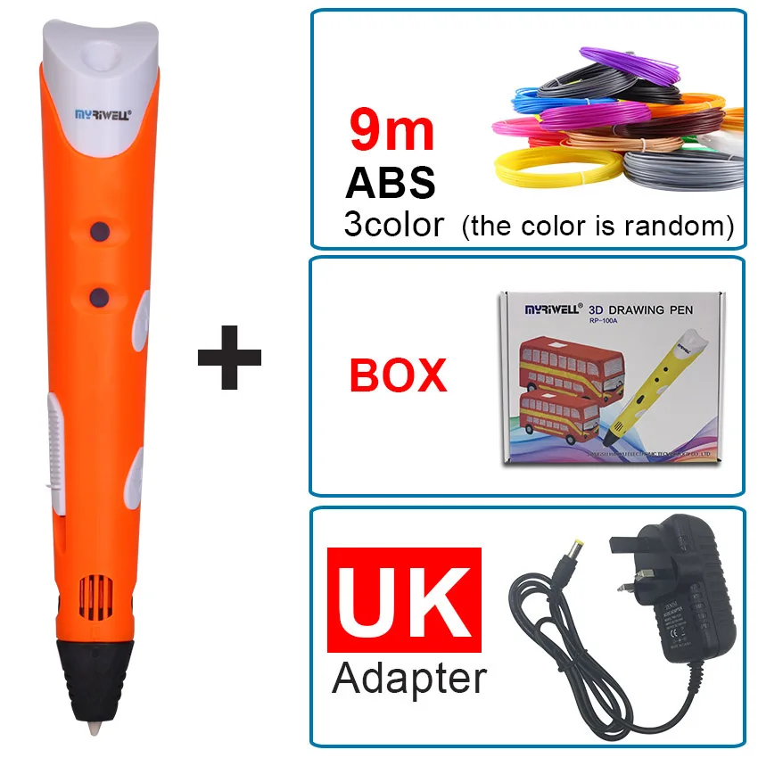Orange UK Myriwell новая волшебная 3D Ручка для рисования 3D Ручка для печати с 1,75 мм ABS/PLA нитями для детей подарок на день рождения - Цвет: Orange UK