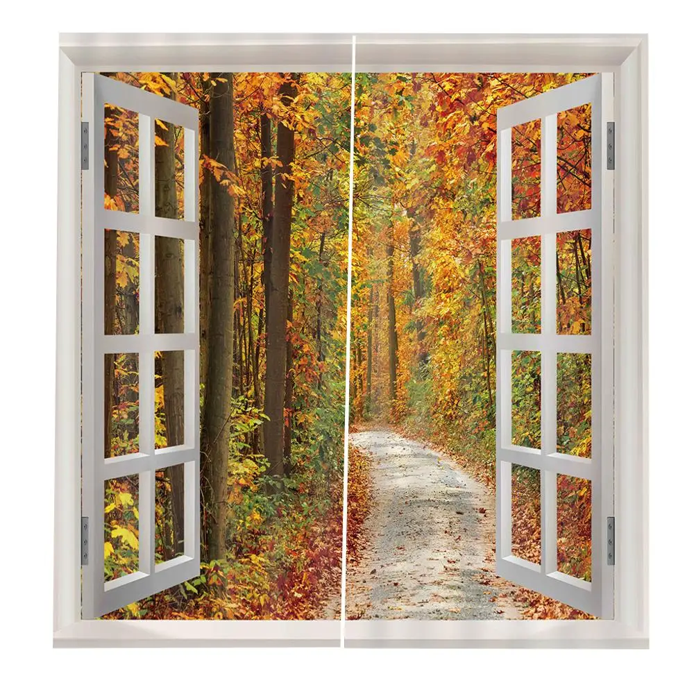 Custom Autumn Scenery Curtains Maple Tree Road Blackout Window Curtain Polyester Fabric Living room Bedroom Drapes Decor