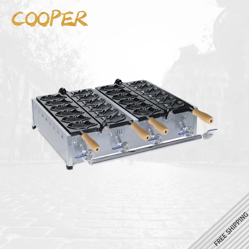 US $494.00 Taiyaki Machine Commercial Small Fish Cake Machine Snack Equipment Free Shipping 12 Fish Cake Machine Gas Taiyaki Machine