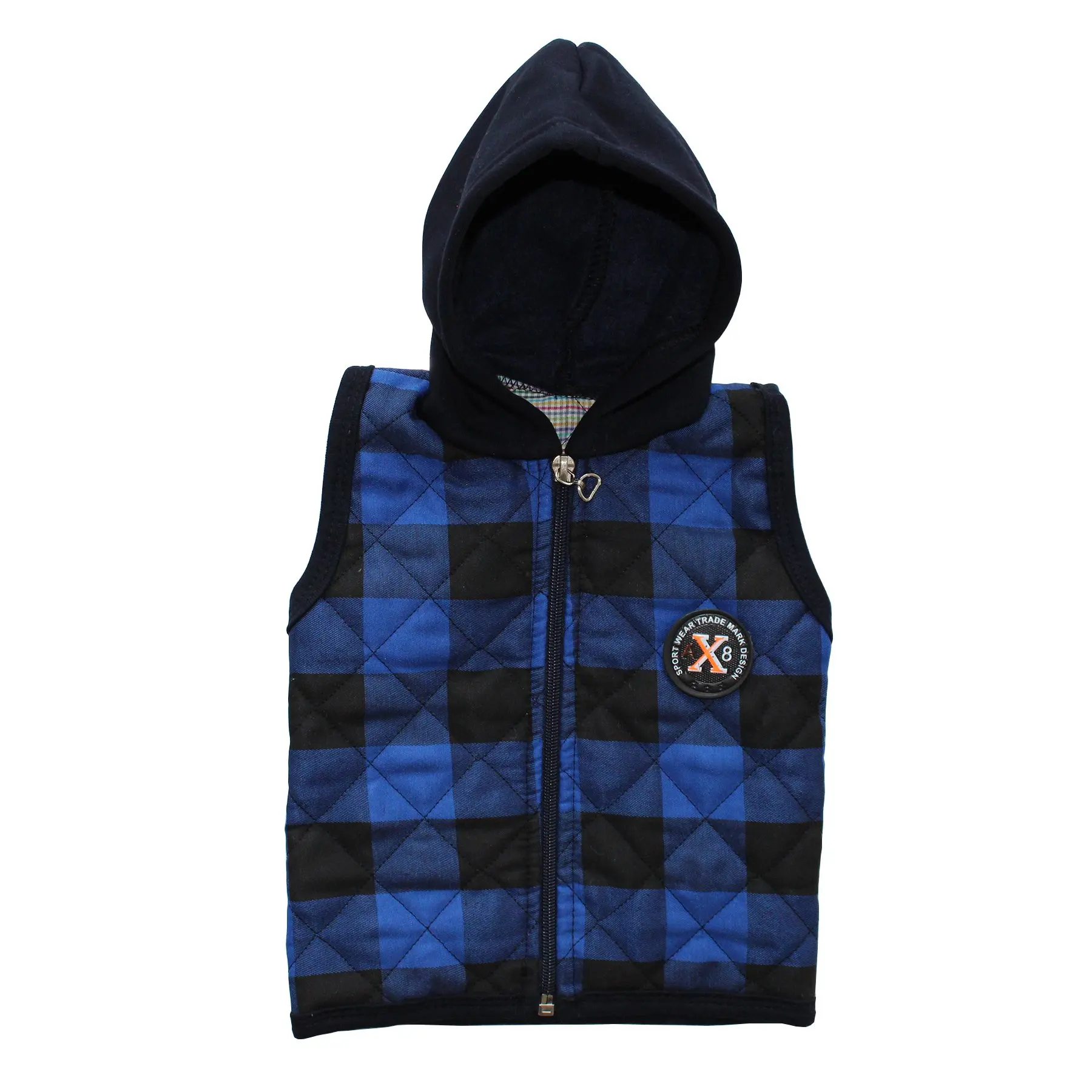 Plaid Blue Black Hooded Baby Boy Vest