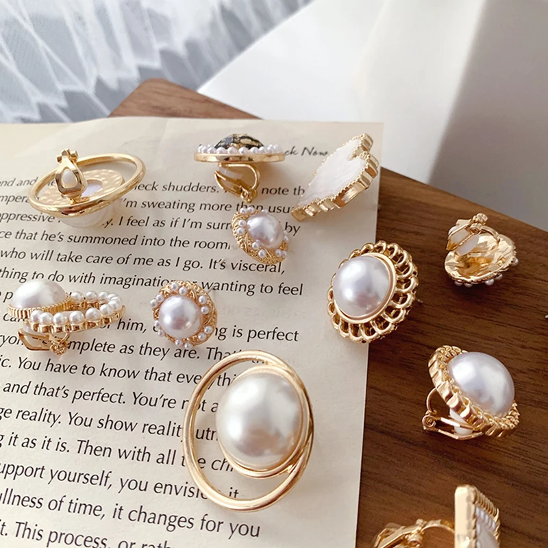 GRACE JUN Fashion Simulated Pearl Geometric Heart Clip on Earrings No Pierced for Women Girl Fake Piercing Gold Color Ear Clip ear clip earrings clip earrings ear clip ear accessories