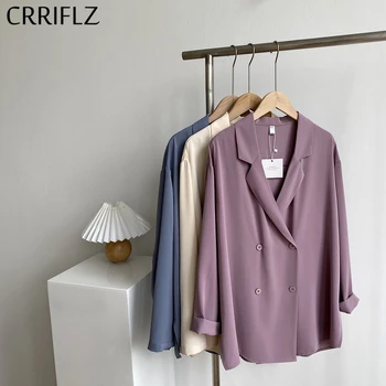 

Spring Summer Blazer Women Double Breasted Casual Notched Solid Full Blazer Coat 2020 New CRRIFLZ