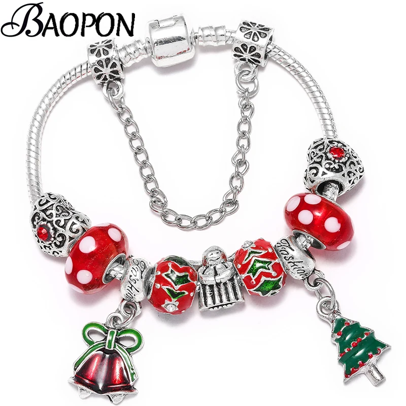 thumbnail image 2 of Pulsera con colgante de árbol de Navidad y campana de 19 estilos, color plateado, para mujeres y niños, hecha a mano, regalo de joyería navideña, 2 of 5
