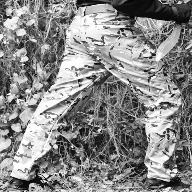 Новая тенденция Для мужчин камуфляжные штаны Спорт на открытом воздухе Бархат Теплый Серый Зеленый CP камуфляж военный восхождение карманы