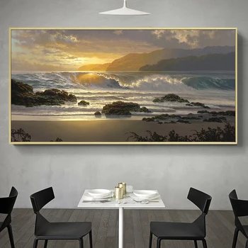 

Sunset Beach Landscape Canvas Scandinavian Posters and Prints Sea Wave Seascape Cuadros Wall art Picture for Living Room decor