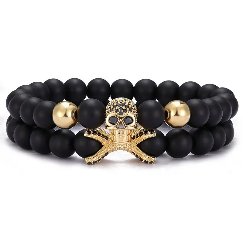 

2 pieces / set of high quality skull fashion bracelet natural stone men and women bracelet and helmet white stone jewelry
