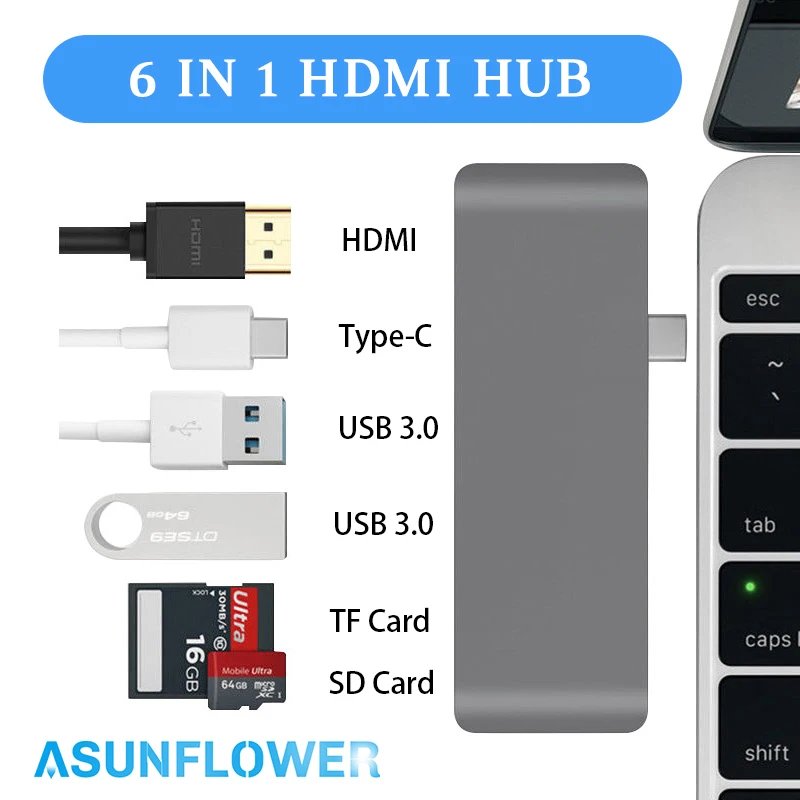 

USB HUB HDMI Type C HUB HDMI USB C to USB 3.0 Adapter For Macbook Air Card Reader USB Splitter Type C Charging HUB usbc hub hab