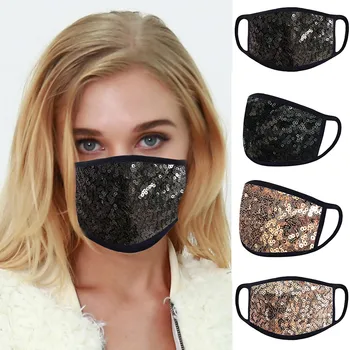 

Women Stylish Shining Sequins Mouthmask Anti-dust Anti-sand Exhaust Sunscreen Reusable Facemask Breathable Cycling Face Cover