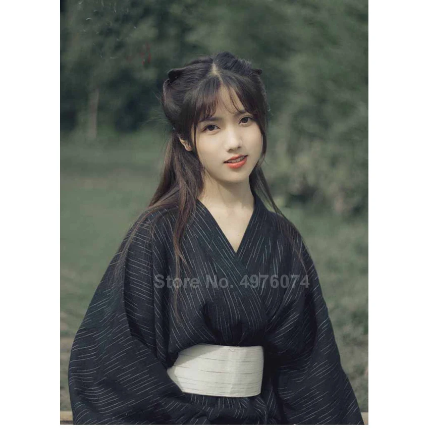 Женское традиционное японское черное кимоно платье для спа сауны свободный