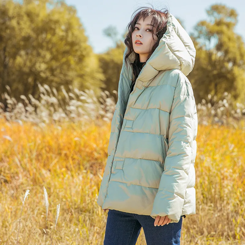 

Johnature 2019 New Thicken Warm Hooded Collar Loose Winter Jacket Women Coat Solid Color Button All-match Casual Women Parkas