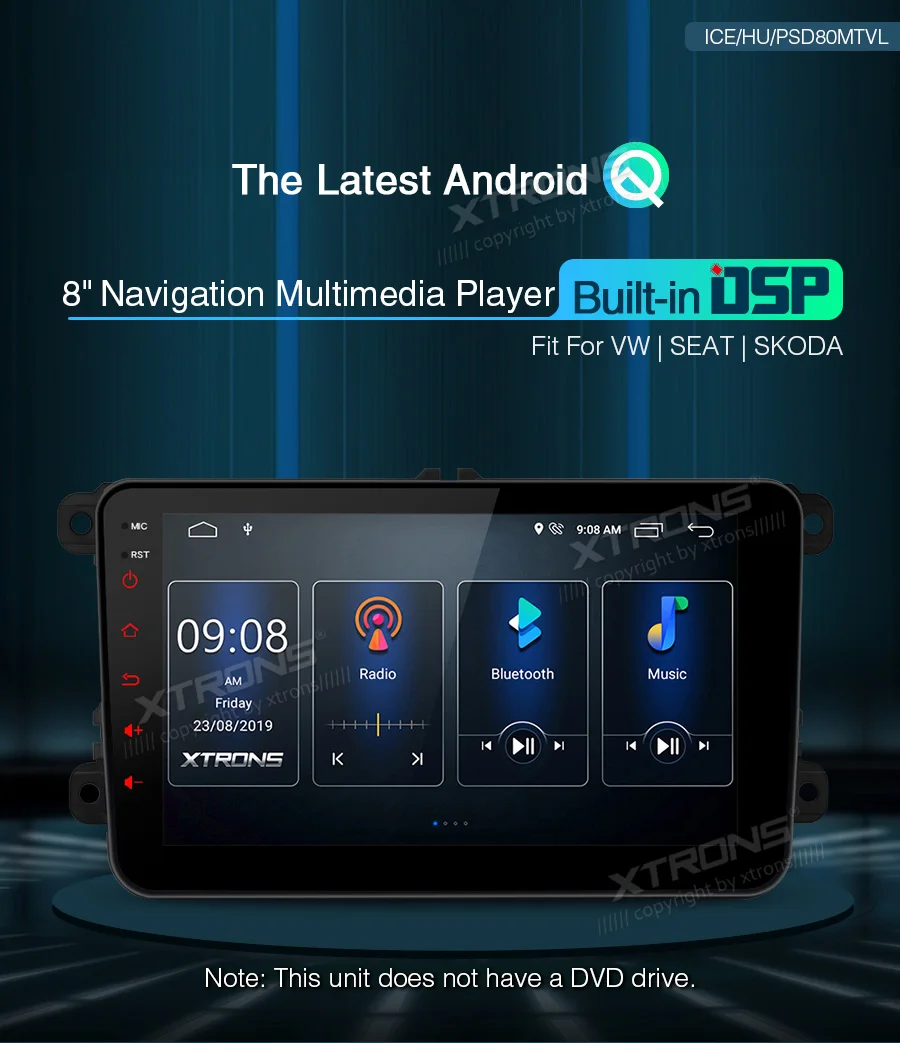 XTRONS " новейший Android встроенный DSP многофункциональный автомобильный стерео подходит для Volkswagen для сиденья для SKODA RCA выход без DVD