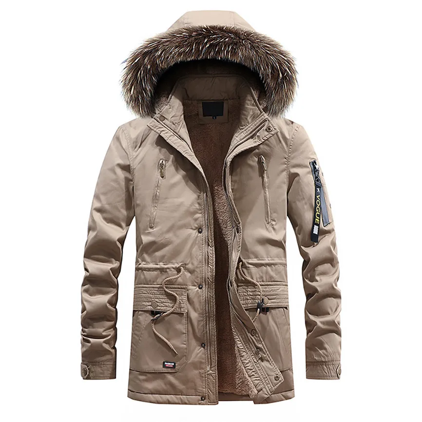 Брендовая зимняя куртка в стиле милитари, Мужская ветровка с шерстяной подкладкой, пальто Jaqueta Masculina, Мужская Зимняя парка с меховым капюшоном, пальто, мужская одежда