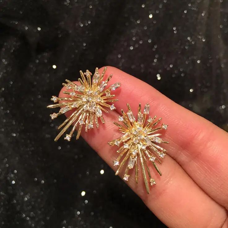 

women Firework Earrings Retro S925 Silver Needle Atmospheric Simple Golden Earrings