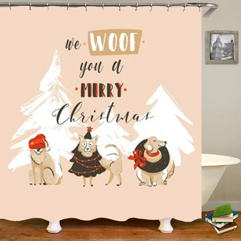 Забавные рога ламы в оленях, рождественские занавески для душа, милые Мультяшные животные, Chritmas, комплект для ванной, праздничное украшение для дома, подарок - Цвет: Woof Dogs