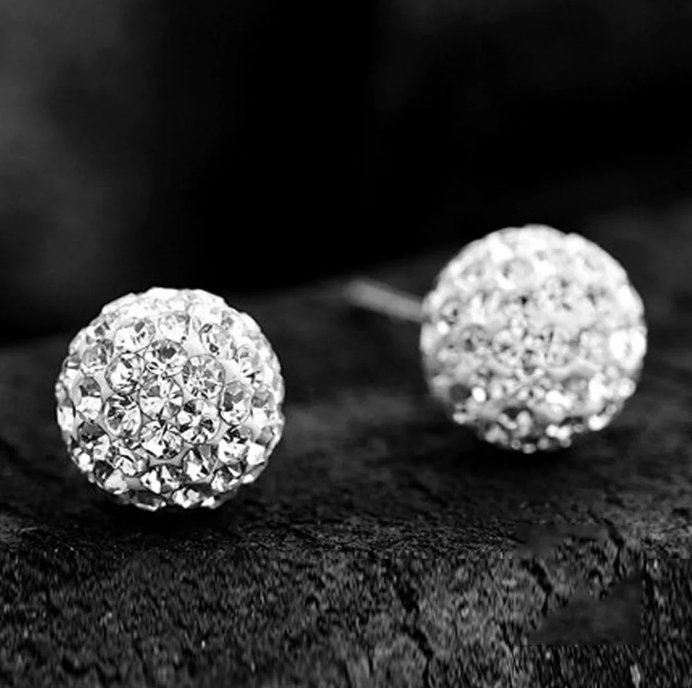 2021 Summer Silver Color Brand Earrings 6/8/10mm Crystal Ball Stud Earrings For Women Fashion