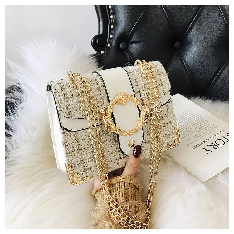 

Bag Winter New Style WOMEN'S Bag Korean-style Jacquard Pattern Square Sling Bag Graceful Bag with Chain-Style Crossbody Bag