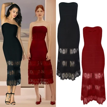 

LEGER BABE Autumn Off Shoulder Lace Bandage Dress Women Black Wine Red Bodycon Sundress Strapless Chritmas Party Vestidos