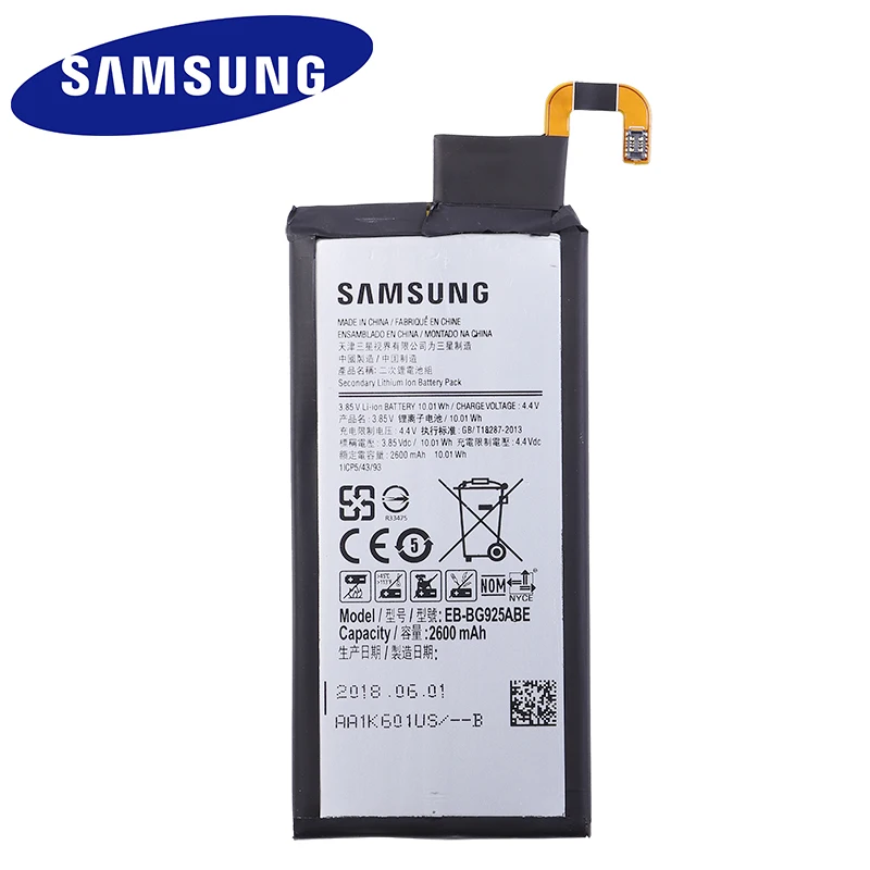 EB-BG925ABE samsung оригинальная замена Батарея для samsung Galaxy S6 Edge G9250 G925FQ G925F G925S S6Edge G925V G925A 2600 мА-ч