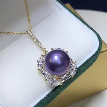 

Fine Jewelry 1102 Natural Fresh Water Purple Pearls 11-10mm Pendant Necklaces for Women FIne Pearls Pendants