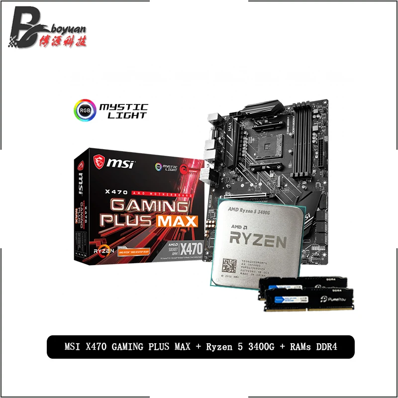 AMD Ryzen 5 R5 3400G CPU + MSI X470 GAMING PLUS MAX материнская плата Pumeitou DDR4 8 Гб 16 2666 МГц RAMs подходит