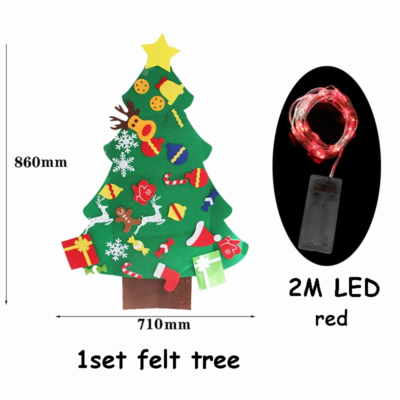 1 Набор, Рождественская елка, Декор, войлочные елки, рождественские украшения для дома, navidad, рождественский подарок для детей, сделай сам, дерево, natal noel, поставки - Цвет: felt tree 2m LED