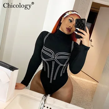 

Chicology long sleeve stripe bodysuit women sexy streetwear body 2019 autumn winter clothes female black one piece sexy outfit
