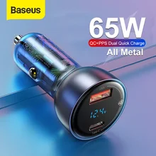 Baseus 65W PPS Auto Ladegerät USB Typ C Dual Port PD QC Schnelle Lade Für Laptop Transluzenten Auto Telefon ladegerät Für iPhone Samsung