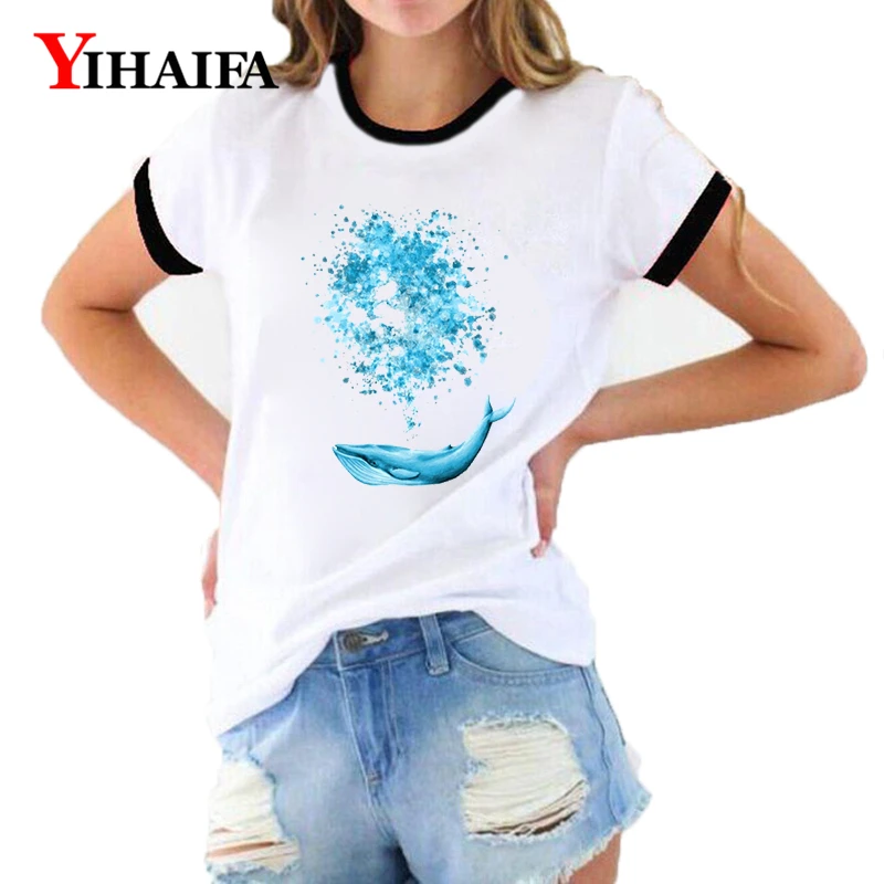 

Hipster Women T Shirts 3D Fish Graphic Tees Animal Print Summer Short Sleeve Casual Plus Size White Tops Woman Clothes