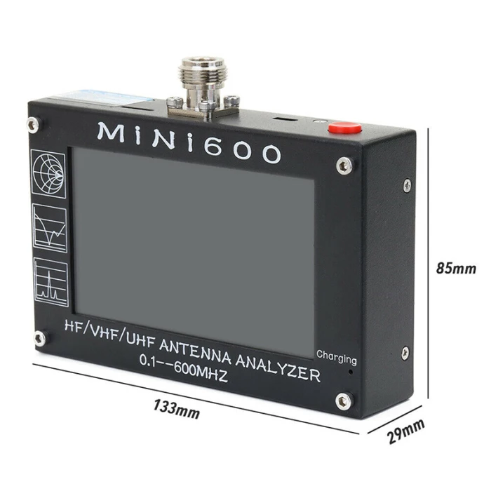 Высокая Mini600 анализатор антенны сенсорный экран 0,1-600 МГц HF VHF Любительская рация SWR 5 V/1.5A для радио LG66