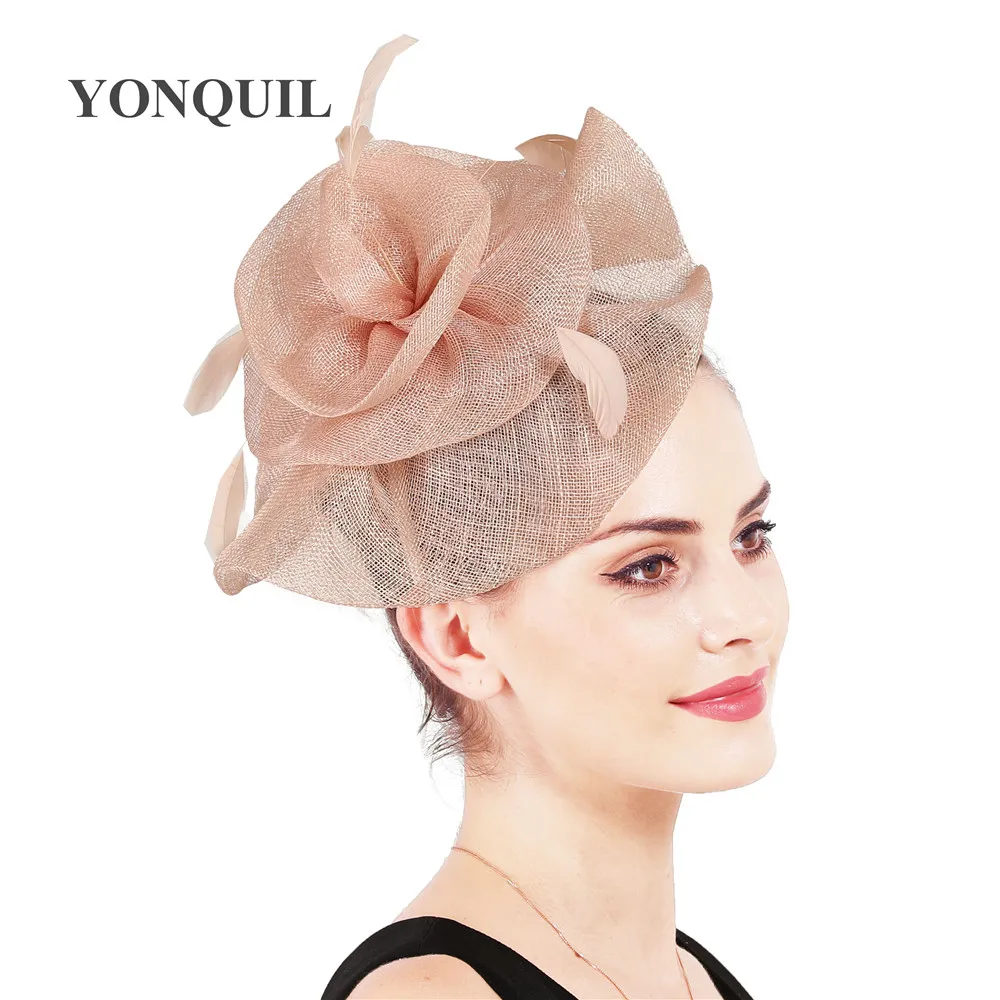 Шляпка millinery sinamay с цветами, Свадебная шляпка-чародей с клипсами, Женская причудливая повязка для волос с перьями, очаровательный головной убор SYF707