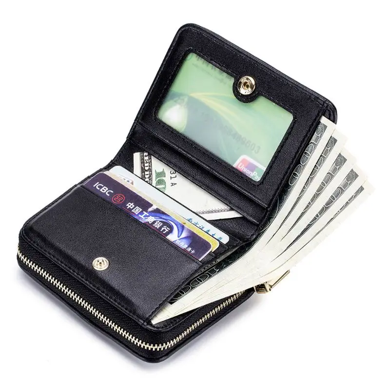 Leather Rivet Zipper Wallet for Women Small Credit Card Holder Coin Bag Mini Purse