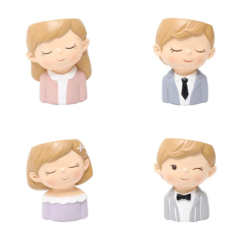 

Cute Couples Planters Set - 4Pcs Little Boys Girls Flower Pot Succulents Cactus Plants Pot Fairy Garden Decor Wedding Gift