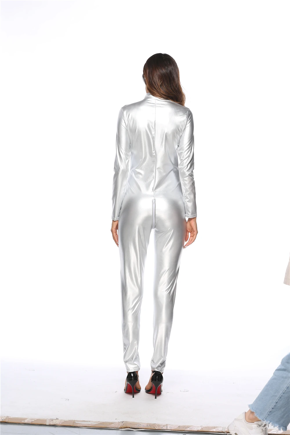 Body Combinaison En Cuir Latex Brillant - Fermeture éclair, Entrejambe Ouvert, Pour Soirée Fetish/club