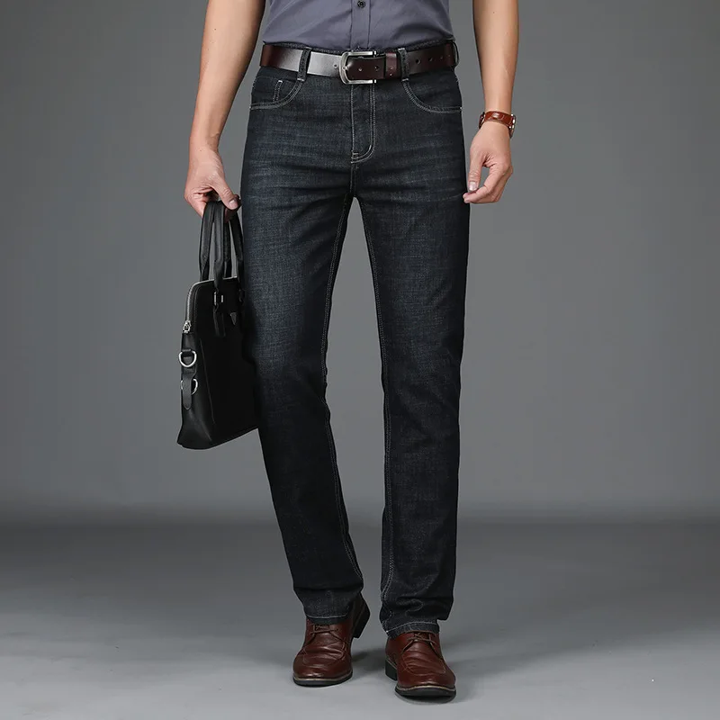 

Business Casual Jeans Men Pant Mid-waist Jeans Autumn Denim Pants Plus Size 29-42 Straight Black Jeans Men