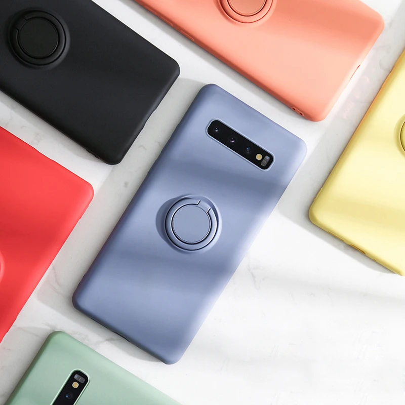 Силиконовый чехол с металлическим кольцом для samsung Galaxy A50 A70 A50S A70S Note 10 Pro 9 S10 E S10E S9 S8 Plus, мягкий силиконовый защитный чехол для телефона