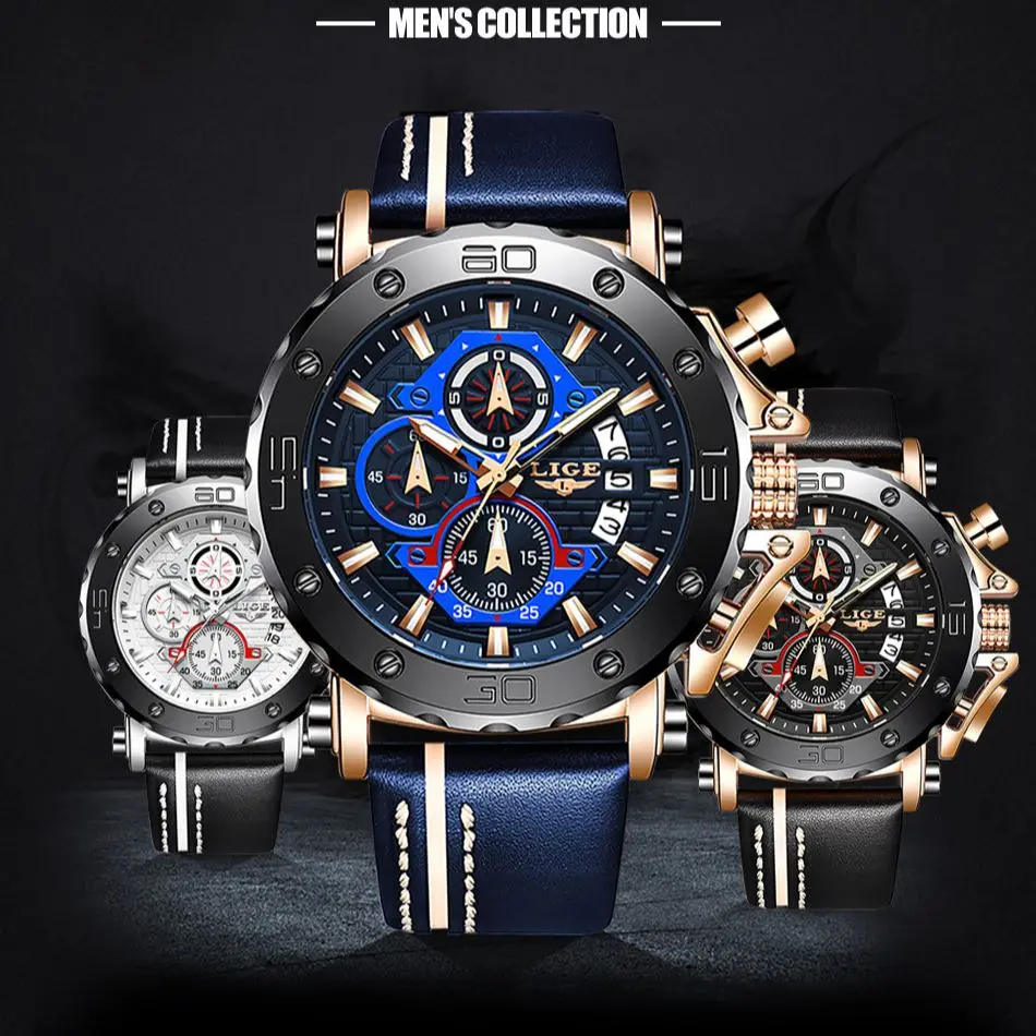 

LIGE 9996 Fashion Men's Watches Waterproof Luxury Business Belt Man Watch Calendar Luminous Sports Quartz Men Watch Reloj Hombre