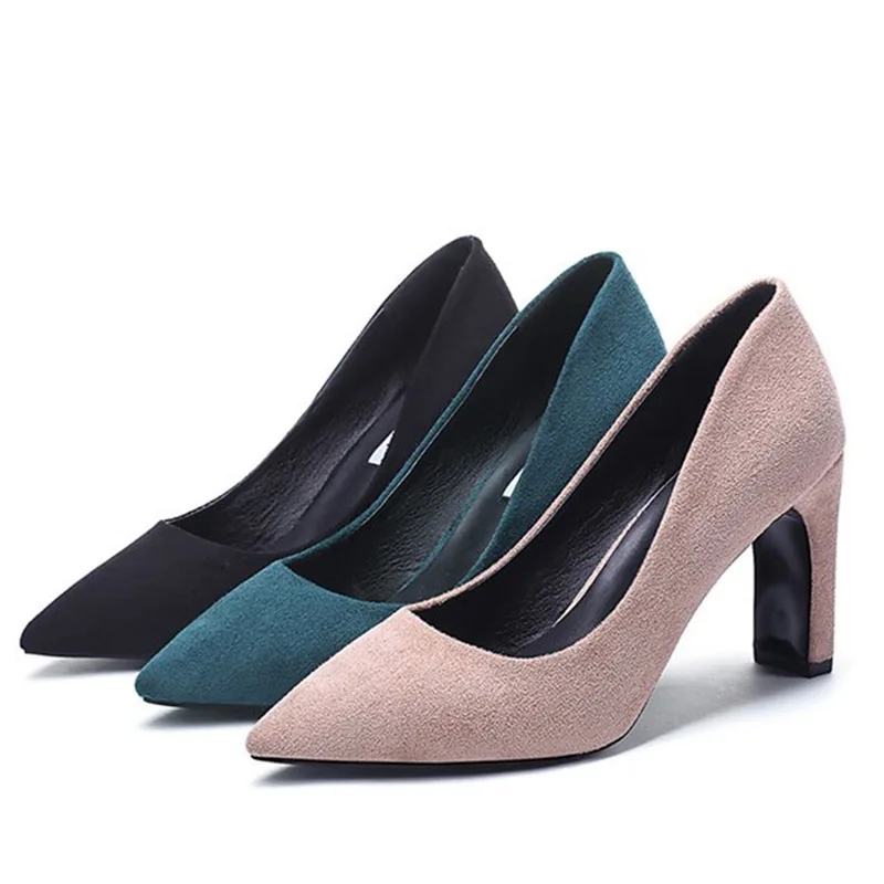 Офисная Женская обувь из органической кожи; модельные туфли на высоком каблуке; туфли-лодочки из искусственной замши; туфли-лодочки с острым носком; женские низкие Туфли; zapatos mujer; N7743
