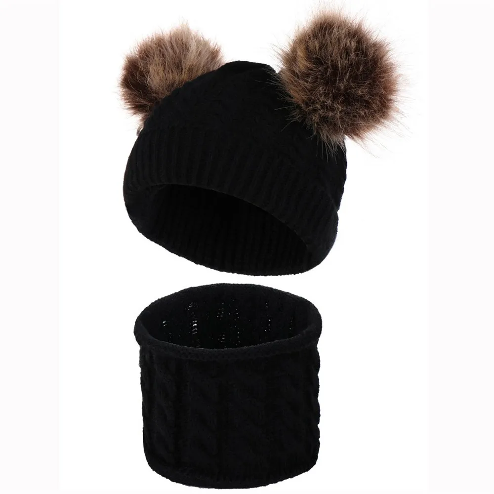 ARLONEET, детские вязаные шапки для девочек и мальчиков, акриловая шапка, шарф, комплект с помпонами, одноцветная теплая шапка, детская шапочка, шапка s, рождественские детские зимние теплые шапки