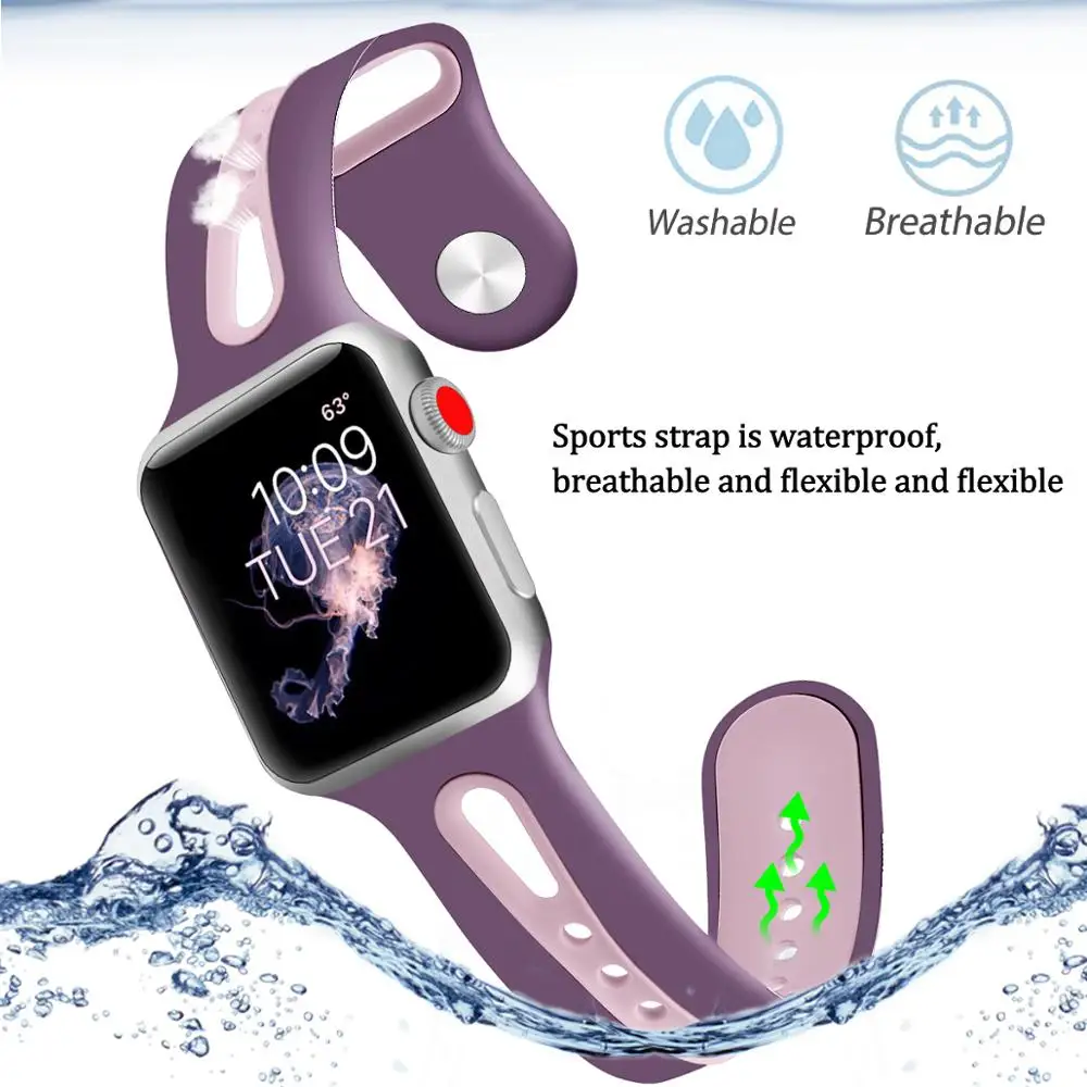 Ремешок спортивный для Apple Watch 5 band 44 мм 40 браслет iwatch serice 6 4 3 аксессуары watch 42 38